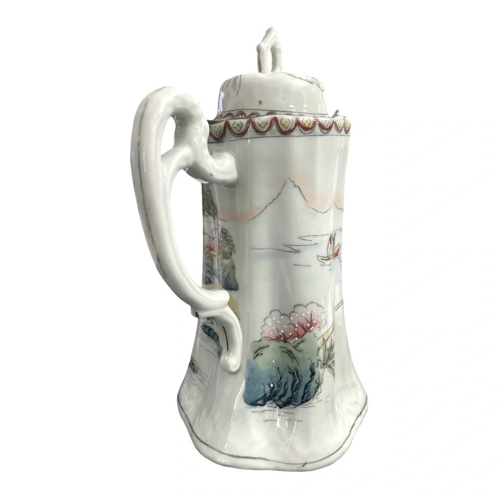 Antique Nippon Hand Painted Japanese Chocolate Pot Teapot 9in Scenic Landscapes